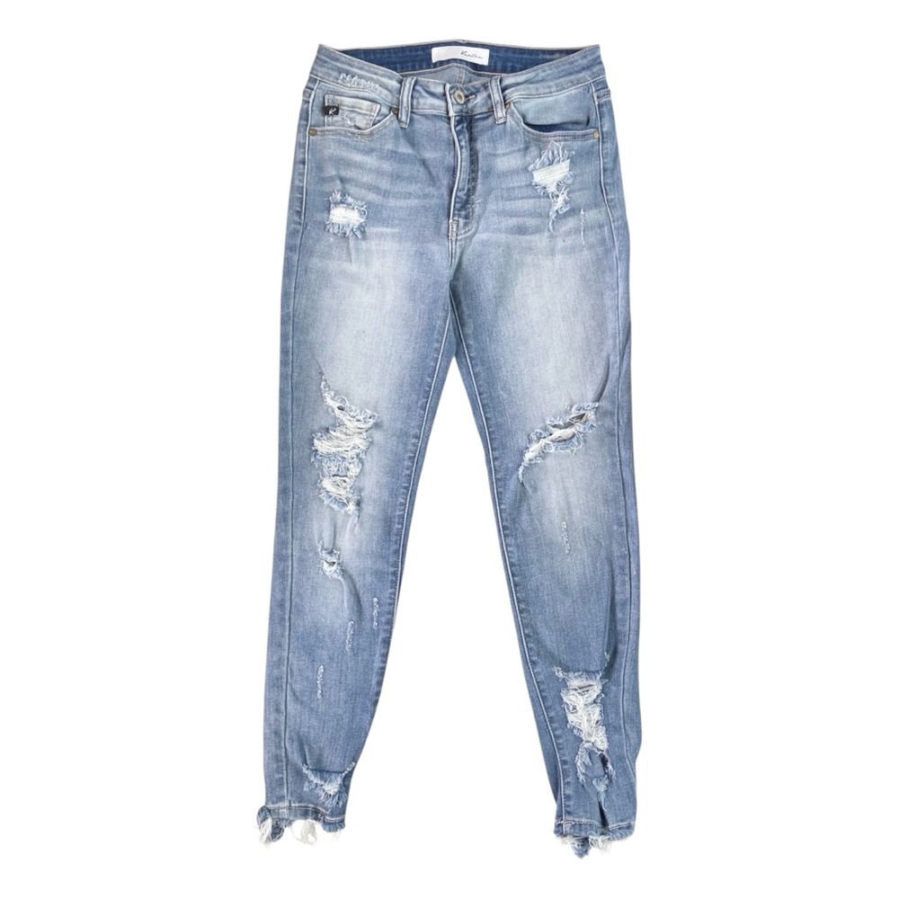KanCan Jeans Womens Size 28 / 9 Skinny Light Blue Denim Distressed Mid High Rise